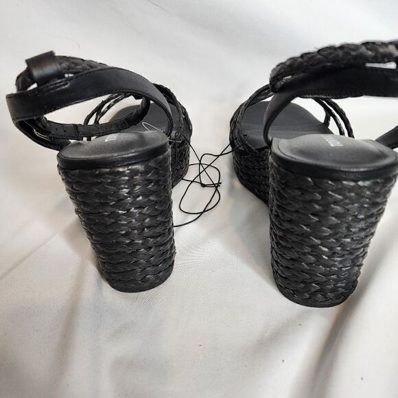13W Torrid Black Strappy Raffia Platform 4" Wedge Espadrille Sandal Wide Width - Picture 6 of 11
